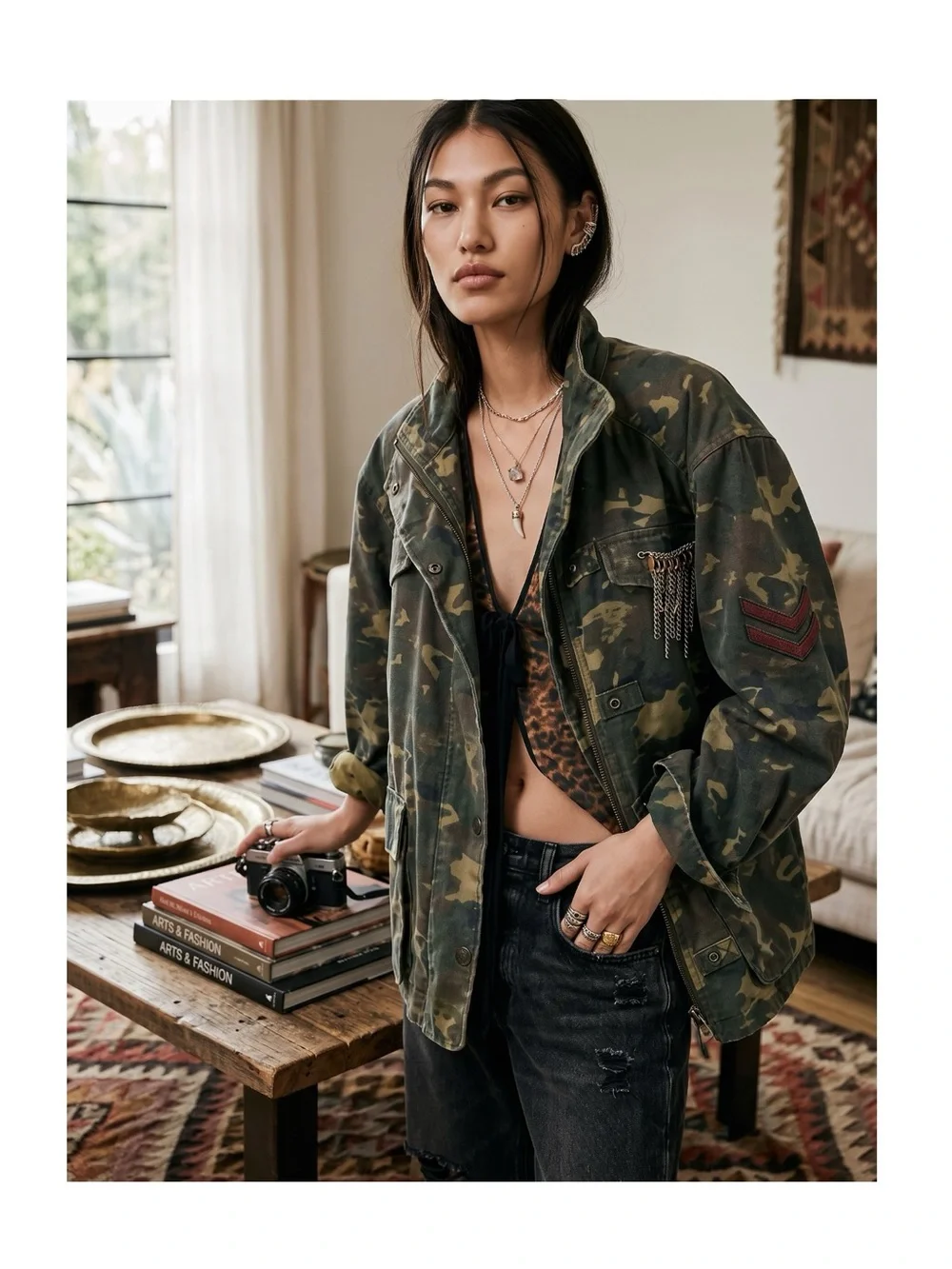 new FP x We The Free ❂ Arya Utility Camo Field Jacket ❂ Olive Camo Print ❂ XL